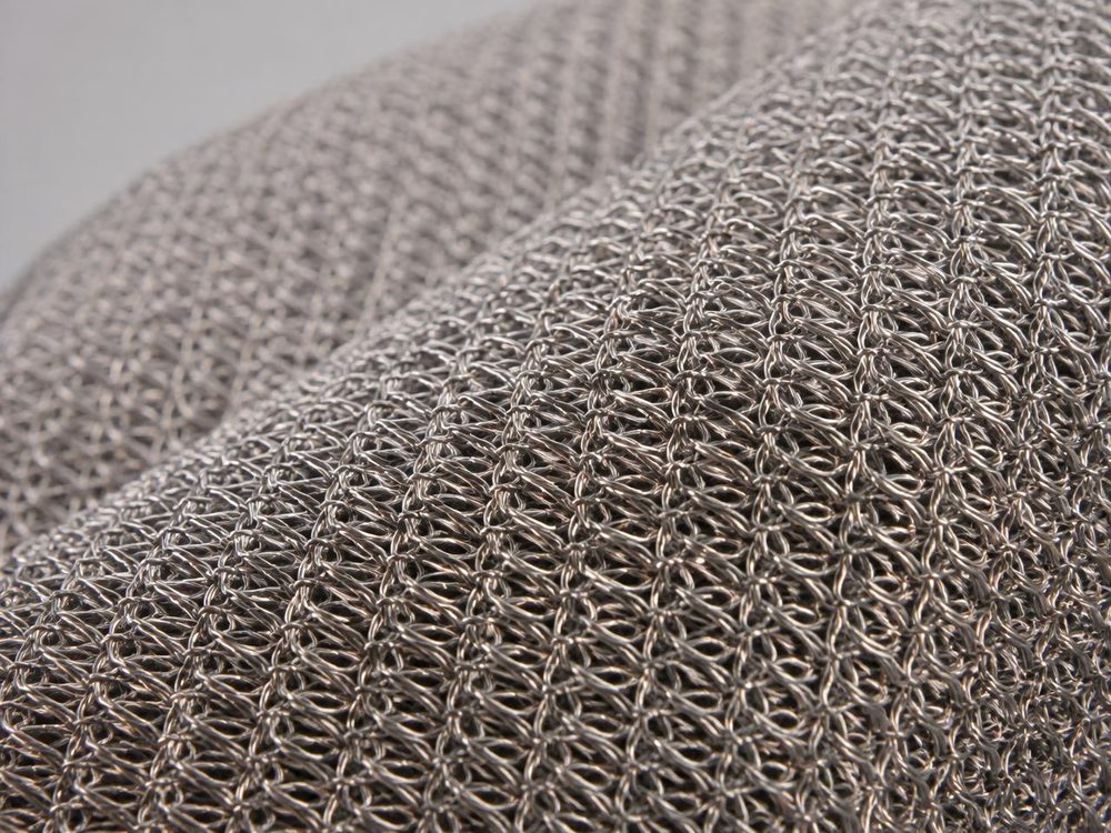 Close-up of knitted wire mesh demister pad construction
